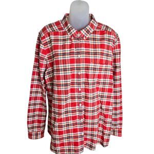Eddie Bauer Womens Plaid Shirt 2XL Button Down Red Blue‎ Pockets 100% Cotton
